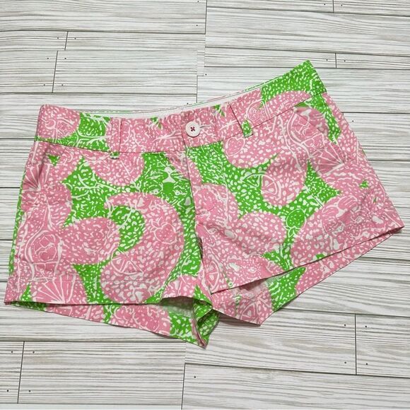 Lilly Pulitzer The Walsh Short Women's Pink‎ Green Novelty Print Cotton 0 - Picture 1 of 11